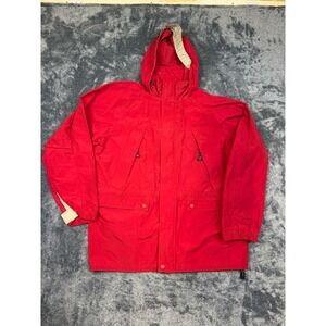 Timberland Jacket Mens Medium Red Weathergear Hooded Parka Outdoor Full Zip Coat